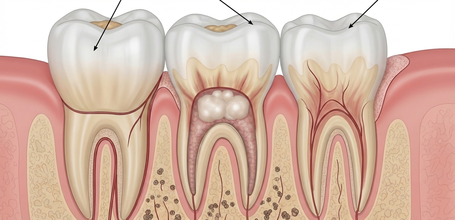 Illustration of Periodontitis and Bone Loss Smoking Damages Your Teeth by accelerating severe gum disease, leading to irreversible bone loss.