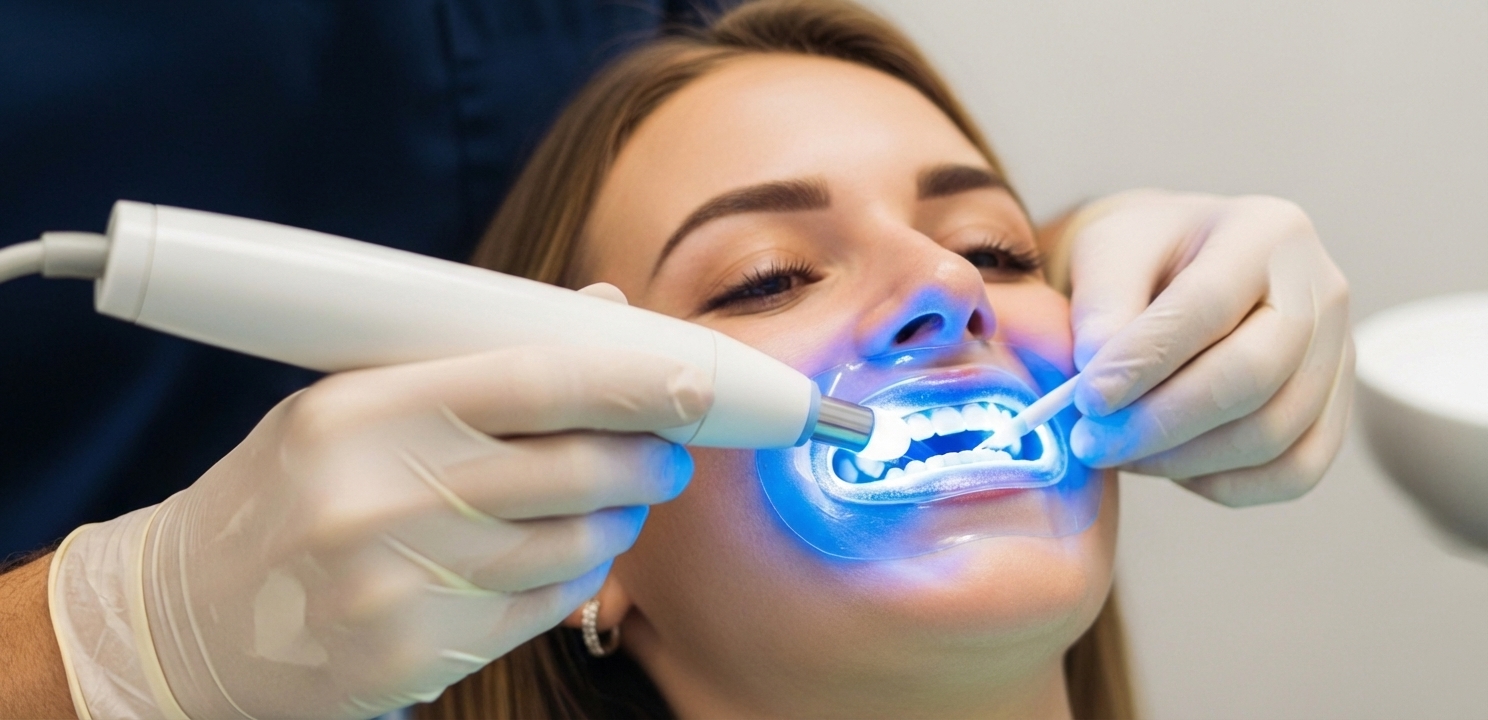Safe In-Office Tooth Bleaching Treatment Whiten Your Teeth Safely with the most effective method administered by a dental professional.