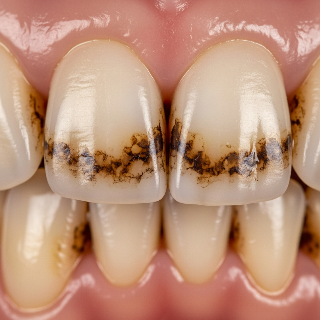 Discoloured Teeth from Tobacco Tar Stains Smoking Damages Your Teeth by causing deep, stubborn tar and nicotine stains on the enamel