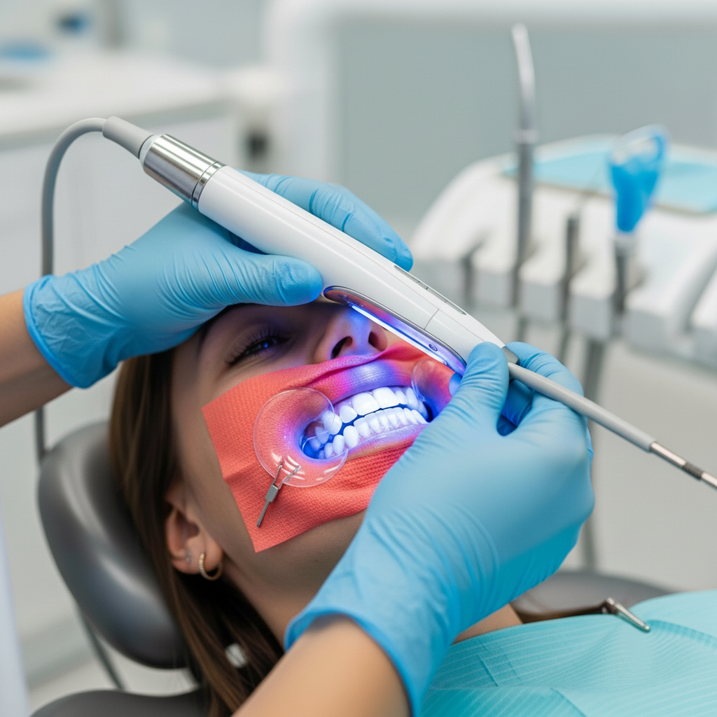 Professional Teeth Whitening treatments use a special light to activate the gel for immediate results