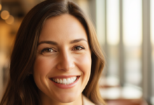 Medium close-up of a person with a radiant, confident smile, displaying bright, healthy teeth against a softly blurred, bright background. The image evokes a sense of happiness and self-assurance.