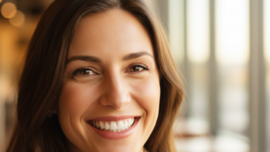 Medium close-up of a person with a radiant, confident smile, displaying bright, healthy teeth against a softly blurred, bright background. The image evokes a sense of happiness and self-assurance.