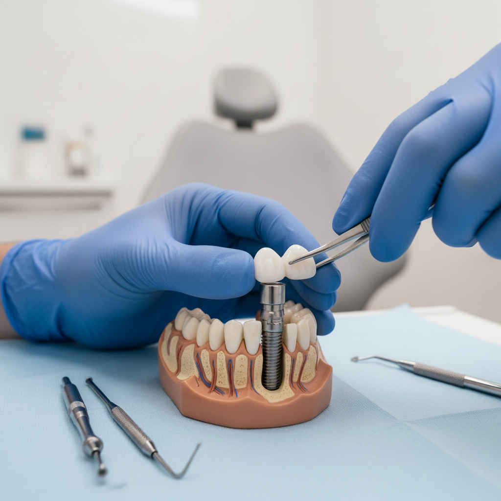 Private dental implant procedure step Can You Get Dental Implants on the NHS? Private care often involves precise crown placement on an implant.