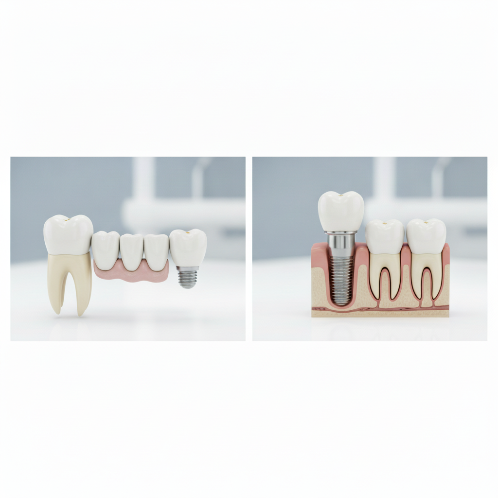 Dental Bridges vs Implants UK: A visual comparison highlighting their distinct structural approaches.