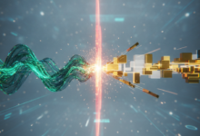 A conceptual, photorealistic image showing two distinct, abstract digital data streams (one fluid, one geometric) being blocked by a glowing red energy barrier in a futuristic interface, symbolizing a system rejecting a request due to brand misalignment.