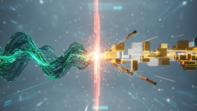A conceptual, photorealistic image showing two distinct, abstract digital data streams (one fluid, one geometric) being blocked by a glowing red energy barrier in a futuristic interface, symbolizing a system rejecting a request due to brand misalignment.