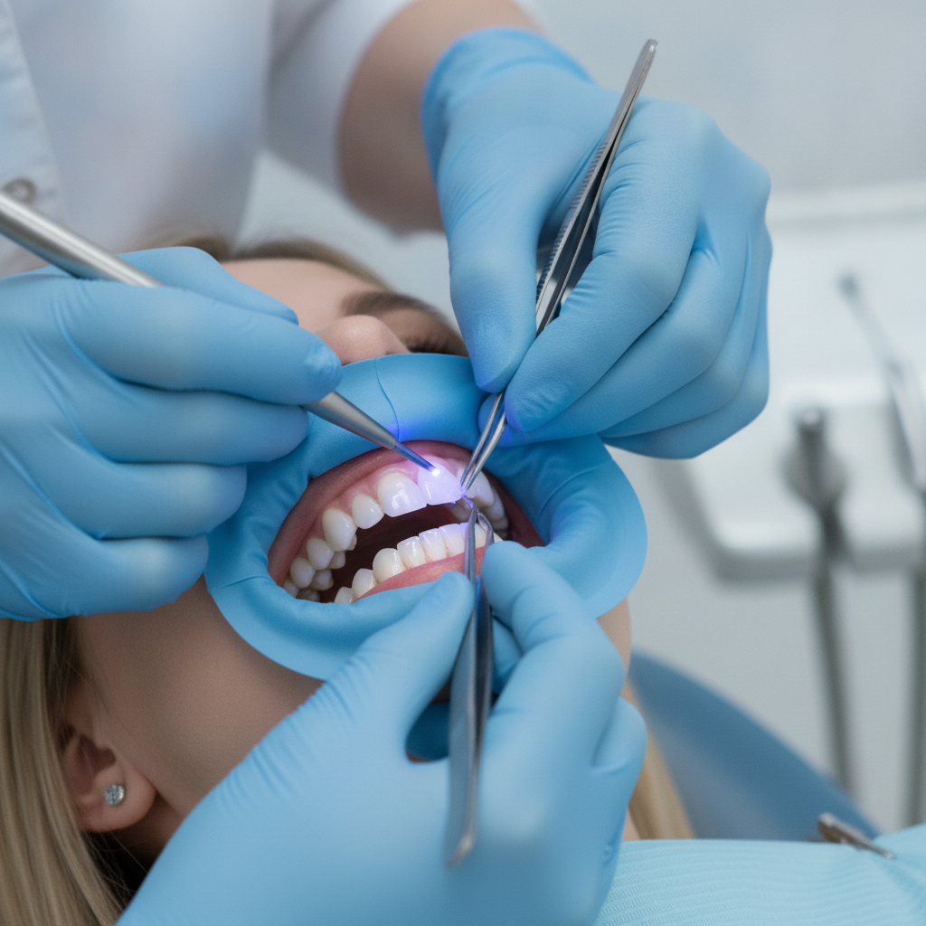 Veneers Before and After UK Results: A dentist's precise application of veneers, achieving a perfect smile